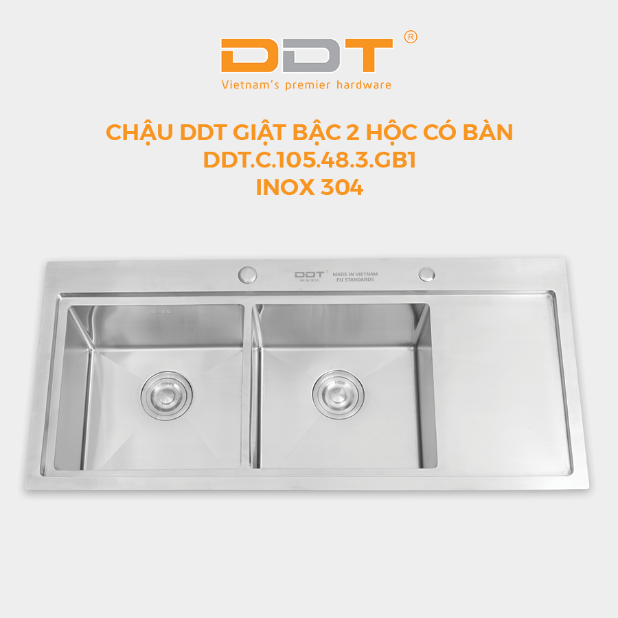 Chậu giật bậc 2 hộc có bàn DDT.C.105.48.3.GB1