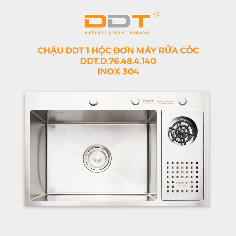 Chậu 1 hộc đơn máy rửa cốc DDT.D.76.48.4.140