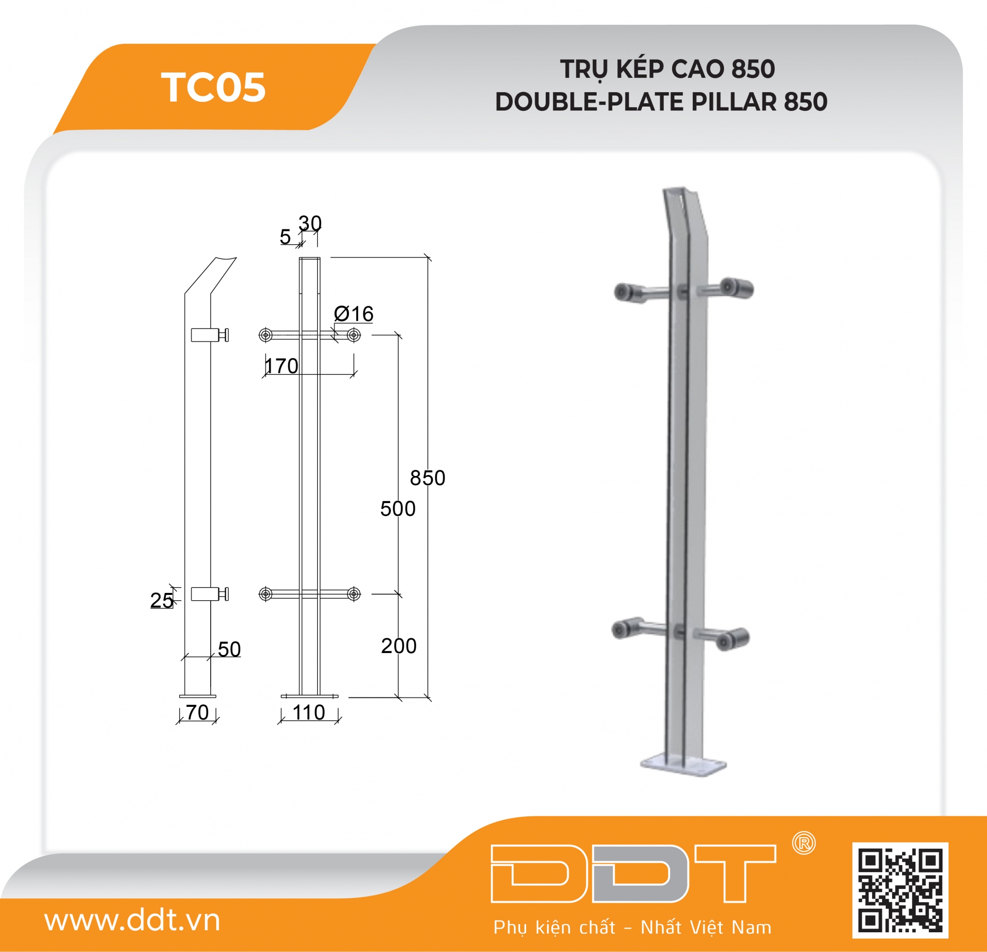 Trụ kép 5ly cao 850 -TC05