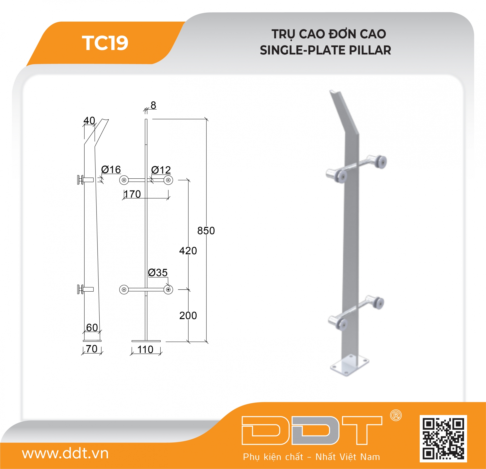 Trụ đơn cao 8mm – TC19