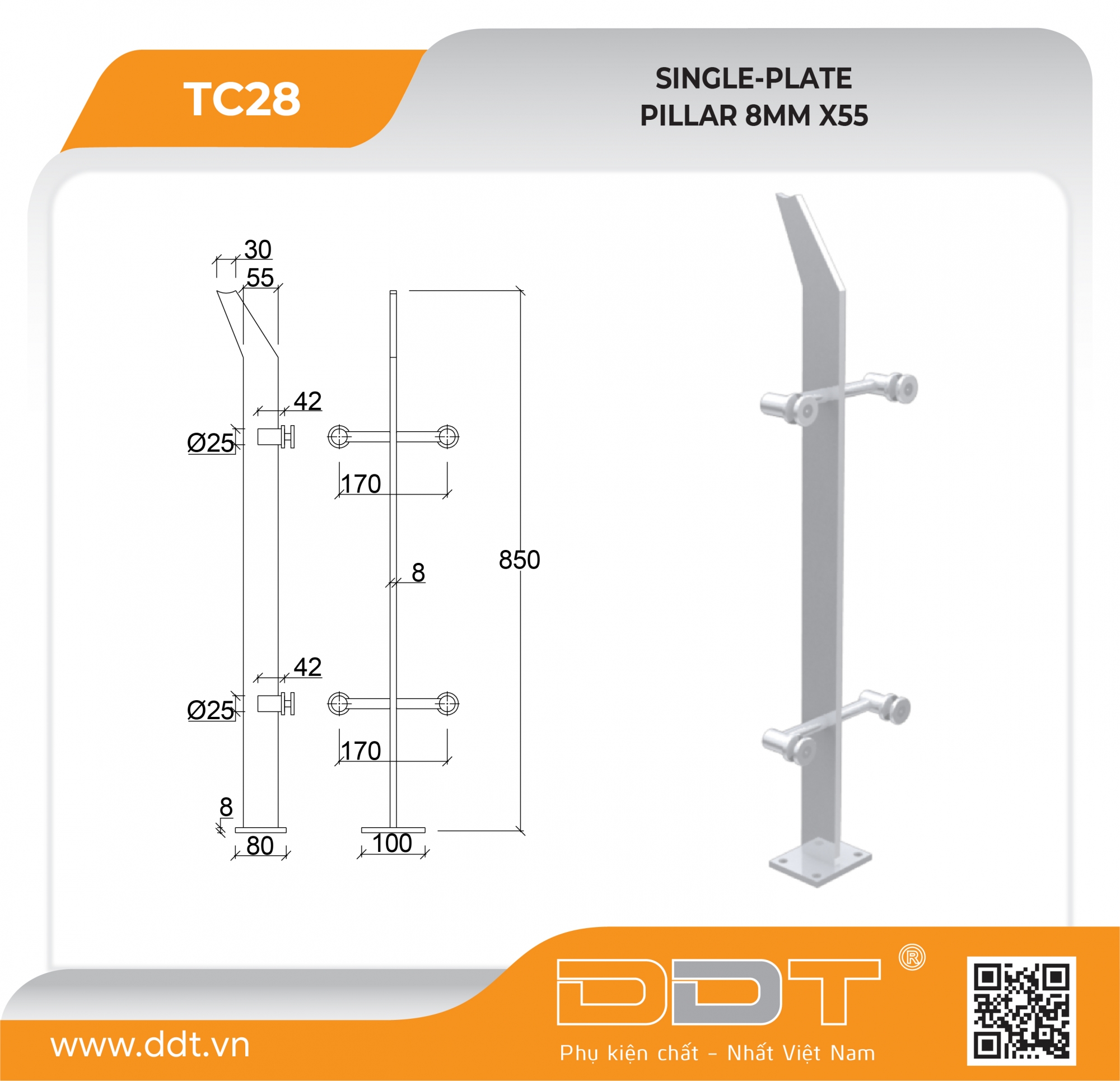 Trụ đơn cao 8ly x 55 – TC28